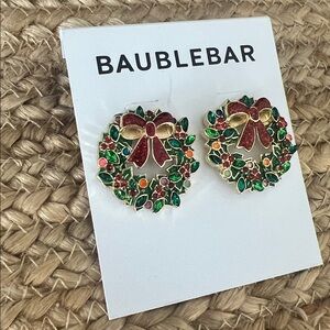BaubleBar Holiday Wreath Earrings with Red and Green